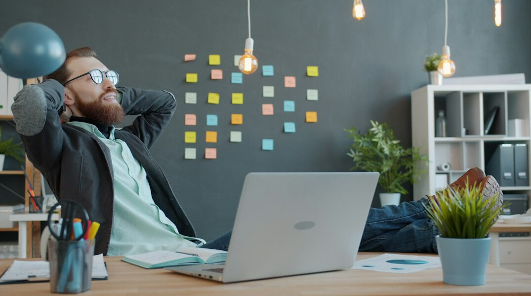 happy employee in modern office