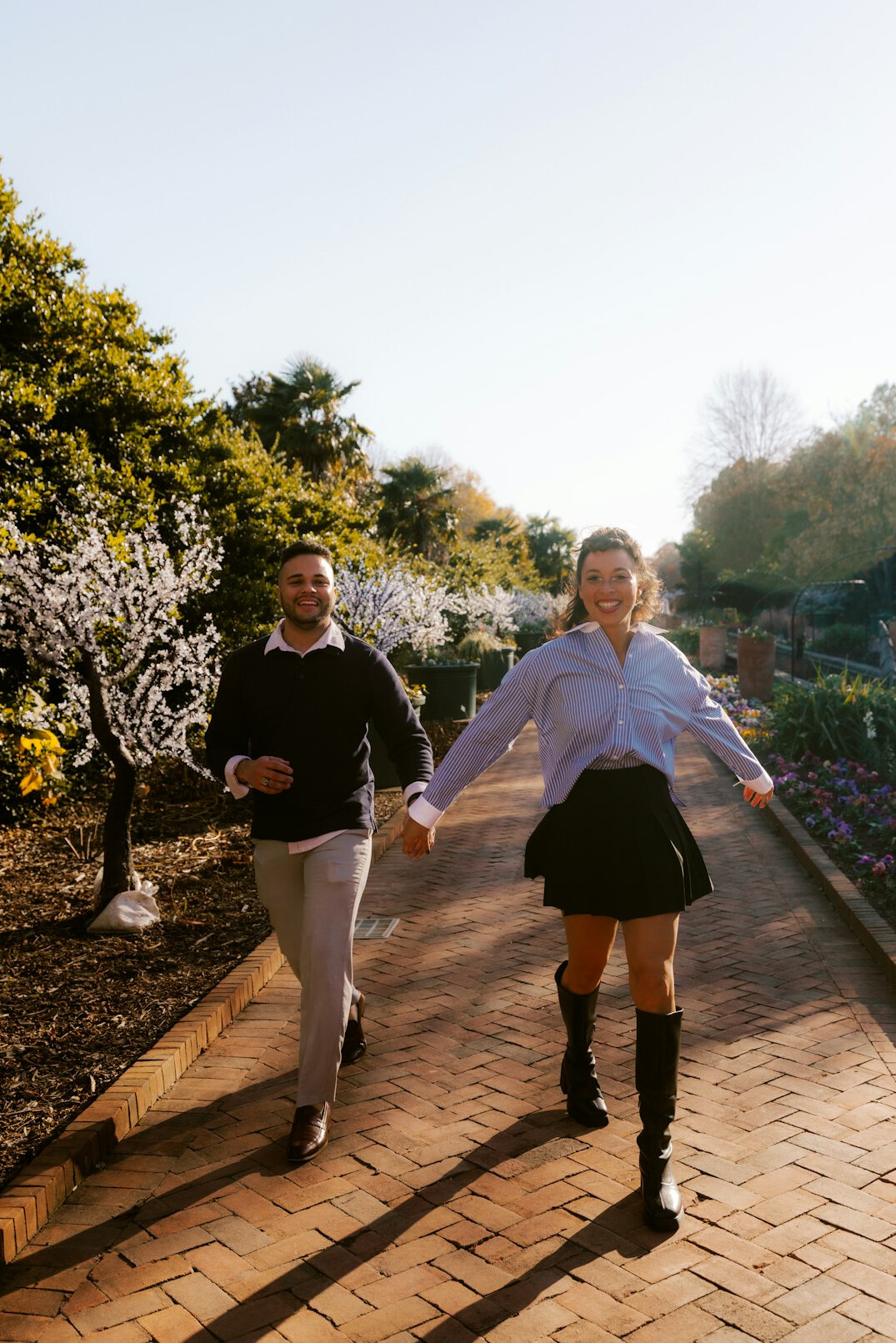 business professionals running outdoors